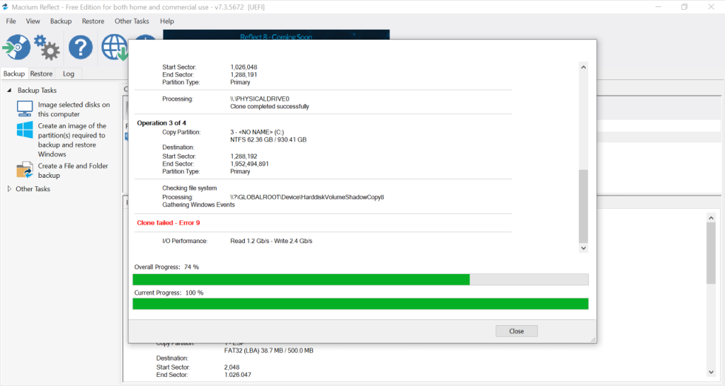 Macrium Reflect】クローン作成が失敗しましたエラー9の原因と対処法